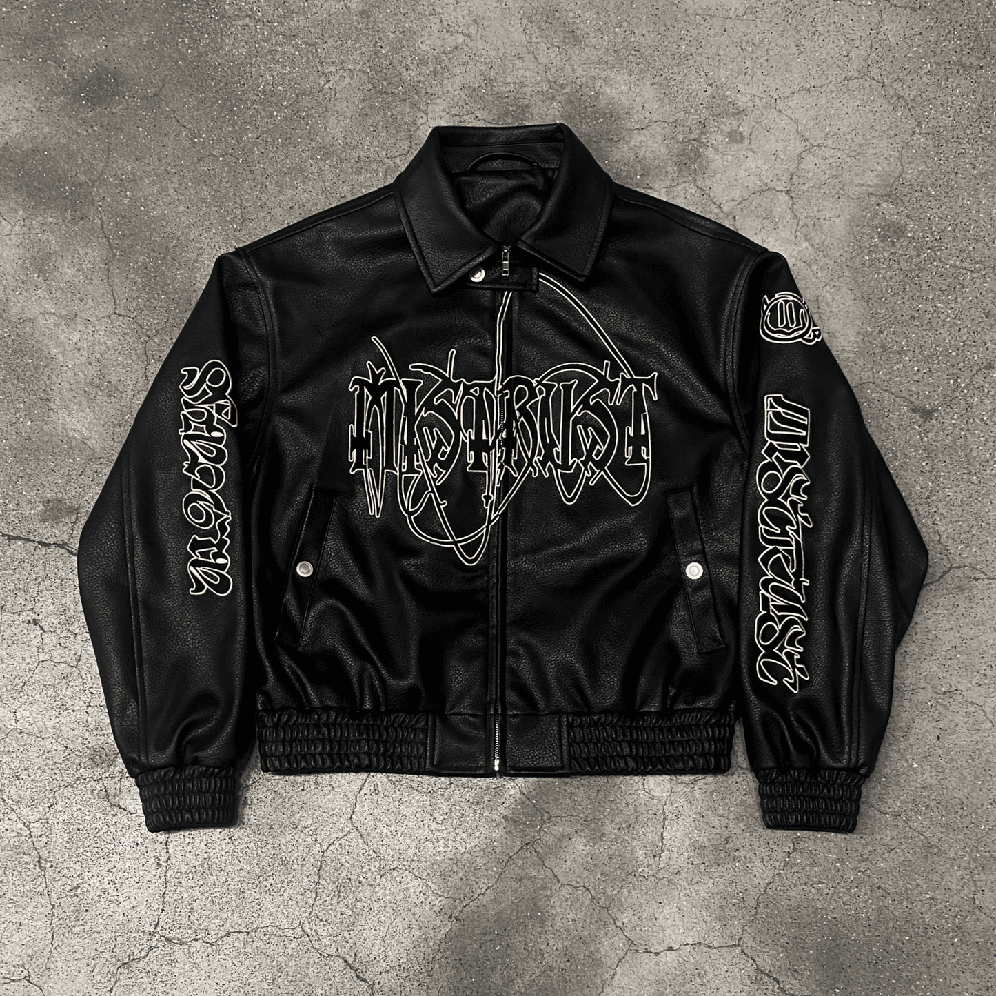 BLACK LOGO FAKE LEATHER JACKET