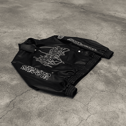 BLACK LOGO FAKE LEATHER JACKET