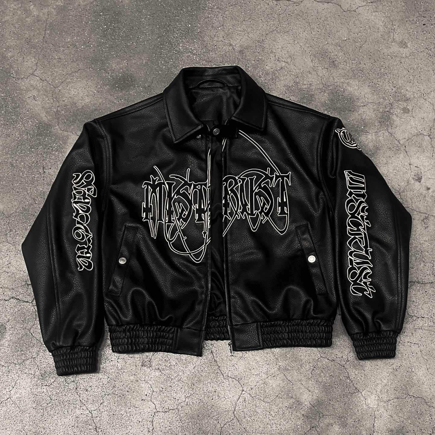 BLACK LOGO FAKE LEATHER JACKET