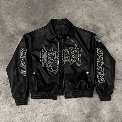 BLACK LOGO FAKE LEATHER JACKET