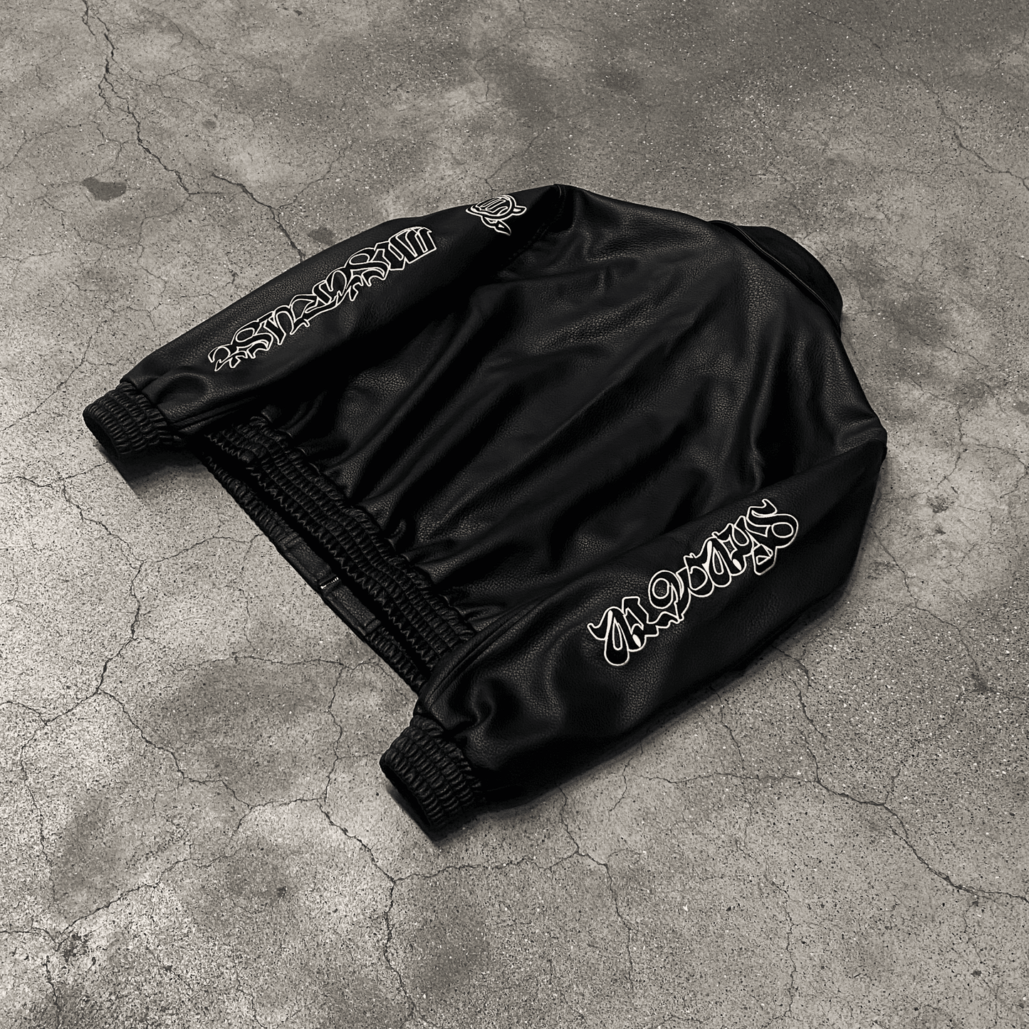 BLACK LOGO FAKE LEATHER JACKET