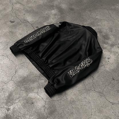 BLACK LOGO FAKE LEATHER JACKET