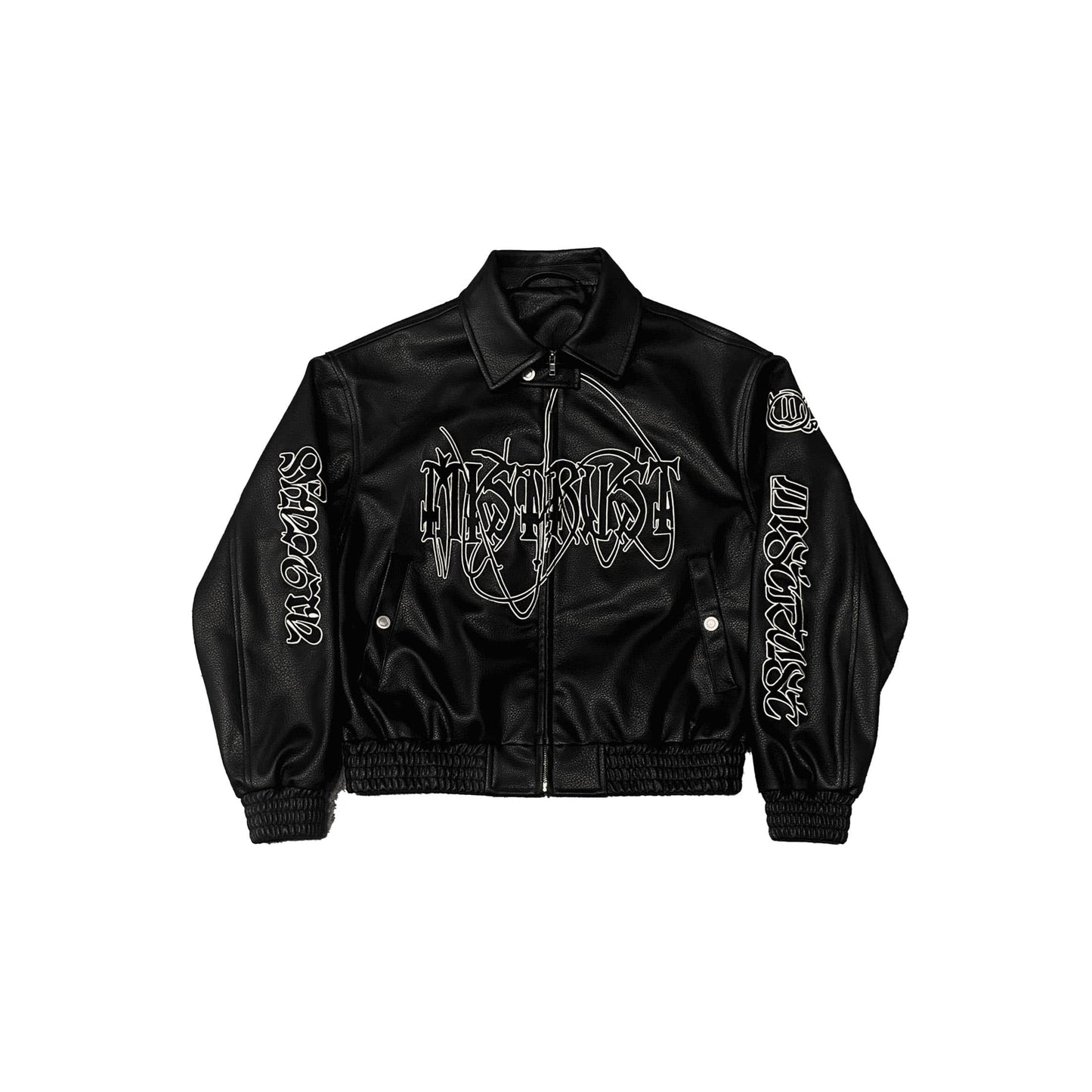 BLACK LOGO FAKE LEATHER JACKET