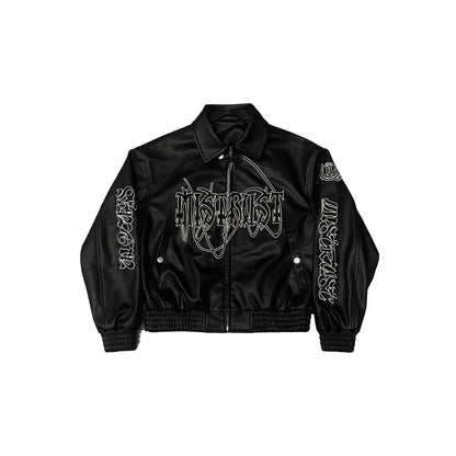 BLACK LOGO FAKE LEATHER JACKET