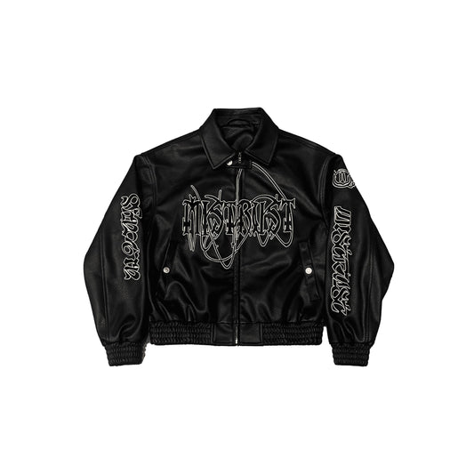 BLACK LOGO FAKE LEATHER JACKET